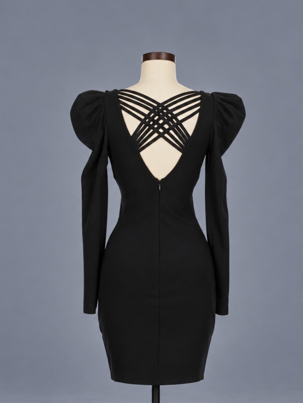 Bebe Black Puff Sleeve Open Back Mini Dress – Size M NWT